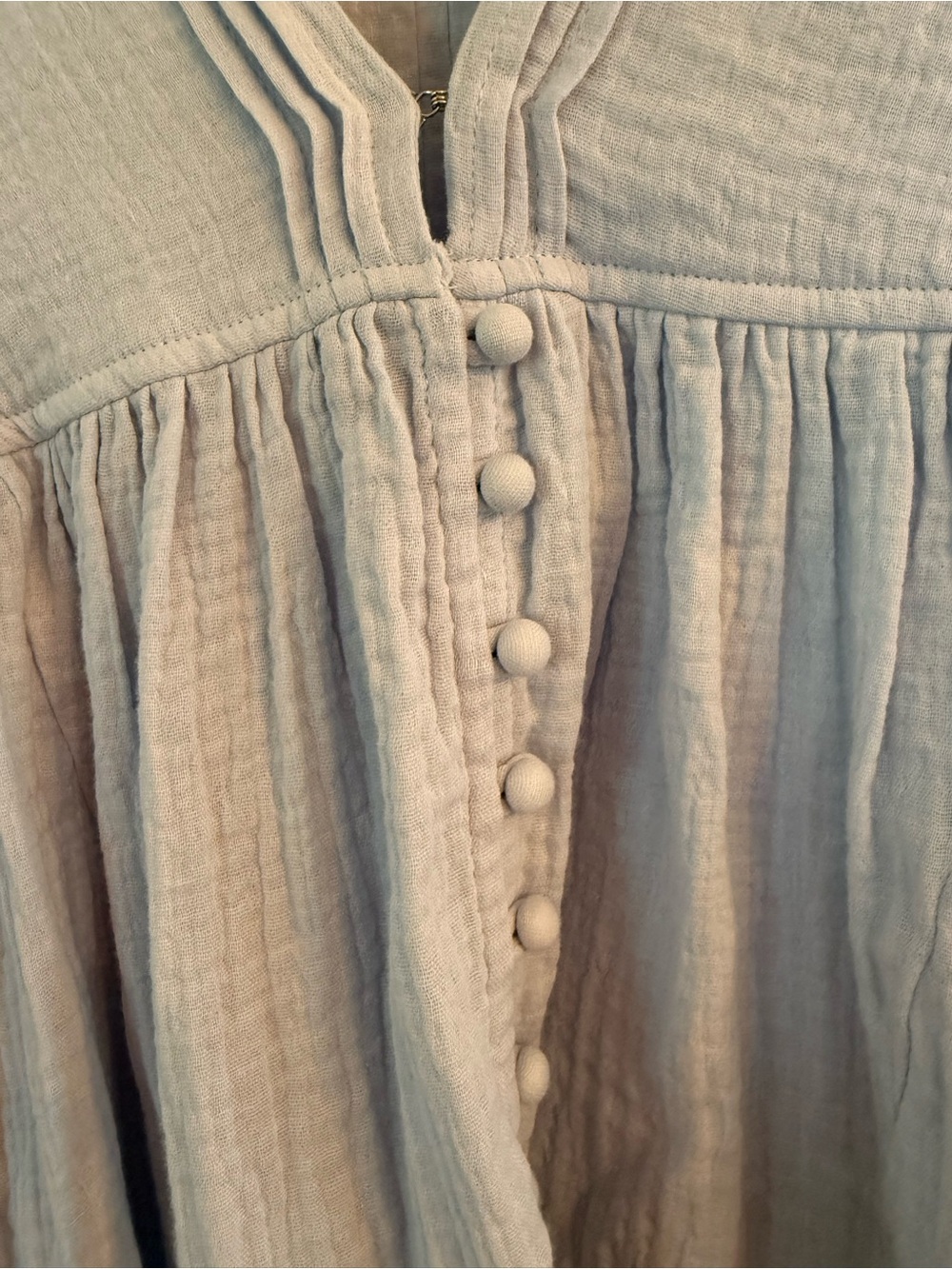 Babydoll Double Gauze Blue Boho Blouse Tunic Cover up Size Medium/Large Cotton - Picture 5 of 12